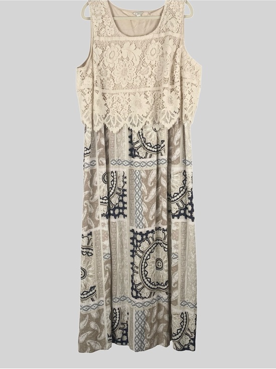 C Est. 1946 Dresses & Skirts - Boho Crochet Lace Patchwork Paisley Maxi Dress Plus Size 26/28W Cottagecore